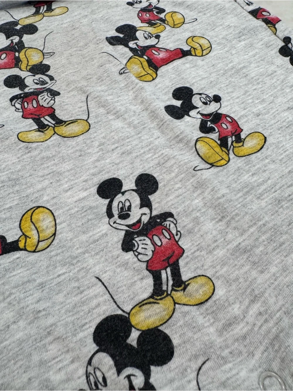 Disney Grey Mickey Mouse Printed Romper with Red and Yellow Accents